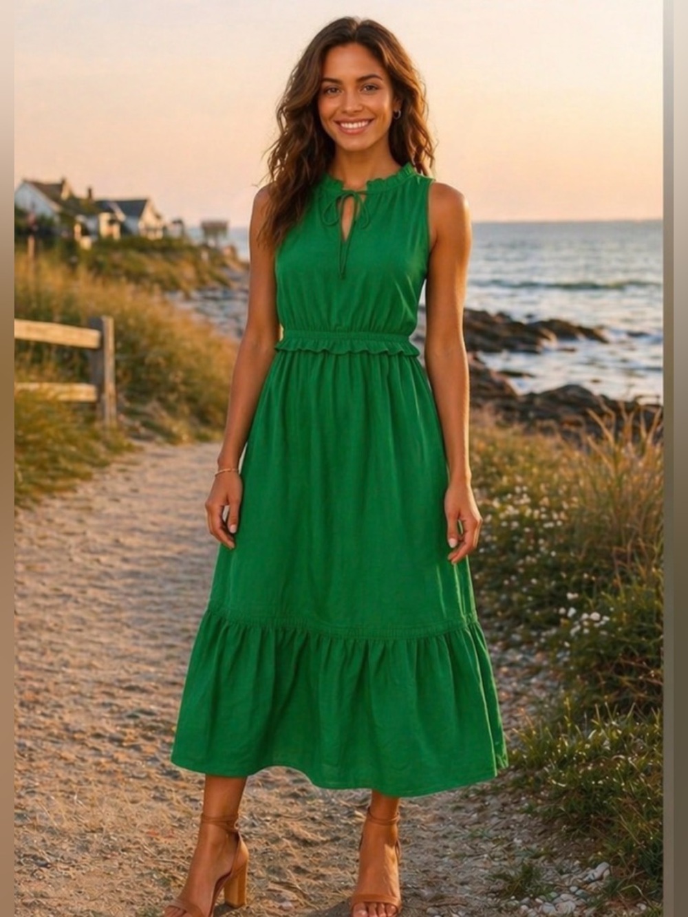 J. Crew Emerald Ruffle Neck maxi dress